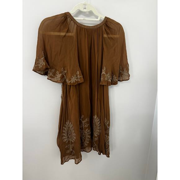 Free People Dresses & Skirts - Free People bohemian gold/brown embroidered beaded floral embellishments XS